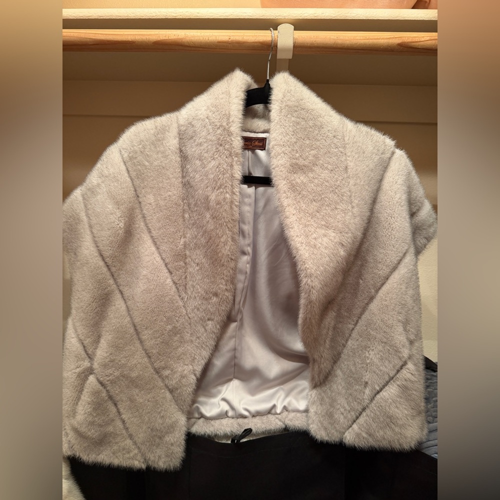 Luxurious Cream Faux Fur Shawl Collar Jacket by Viktoria Stass New York.